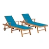 Image de Chaises longues 2 pcs avec coussin bleu Bois de teck solide 3073190