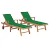 Image de Chaises longues lot de 2 avec coussin vert Bois de teck solide3073191