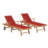 Image de Chaises longues 2 pcs avec coussin rouge Bois de teck solide 3073192