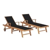 Image de Chaises longues 2 pcs avec coussin noir Bois de teck solide 3073193