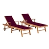 Image de Chaises longues lot de 2 et coussin rouge bordeaux Teck solide