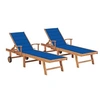Image de Lot de 2 Chaises Longues avec Coussin, Bain de Soleil, Transat de Terrasse, Siège de Jardin Patio Extérieur, Bleu Royal Teck Solide