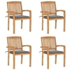 Image de Lot de 4 Chaises de Jardin Empilables avec Coussins, Sièges de Terrasse, Chaises de Salle à Manger, Meubles de Patio Extérieur, Teck Solide
