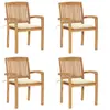 Image de 4x Teck Solide Chaises de Jardin Empilables avec Coussins Fauteuils de Terrasse Fauteuils de Salle à Manger d'Extérieur Chaises de Patio