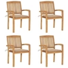 Image de Lot de 4 chaise exterieur empilable non pliable en teck H. 90 cm beige
