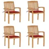 Image de Lot de 4 Chaises de Jardin Empilables avec Coussins, Sièges de Terrasse, Chaises de Salle à Manger, Meubles de Patio Extérieur, Teck Solide