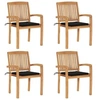 Image de Chaises de jardin empilables avec coussins lot de 4 Teck solide