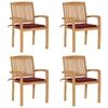 Image de Lot de 4 chaise exterieur empilable non pliable en teck H. 90 cm rouge