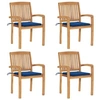 Image de Lot de 4 Chaises de Jardin Empilables avec Coussins, Sièges de Terrasse, Chaises de Salle à Manger, Meubles de Patio Extérieur, Teck Solide