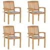 Image de Lot de 4 Chaises de Jardin Empilables avec Coussins, Sièges de Terrasse, Chaises de Salle à Manger, Meubles de Patio Extérieur, Teck Solide