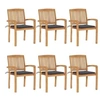 Image de Chaises de jardin empilables avec coussins 6 pcs Teck solide