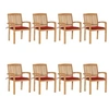 Image de Lot de 8 Chaises de Jardin Empilables avec Coussins, Sièges de Terrasse, Chaises de Salle à Manger, Meubles de Patio Extérieur, Teck Solide
