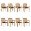Image de Lot de 8 Chaises de Jardin Empilables avec Coussins, Sièges de Terrasse, Chaises de Salle à Manger, Meubles de Patio Extérieur, Teck Solide