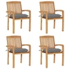 Image de Lot de 4 Chaises de Jardin Empilables avec Coussins, Sièges de Terrasse, Chaises de Salle à Manger, Meubles de Patio Extérieur, Teck Solide