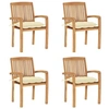 Image de Lot de 4 Chaises de Jardin Empilables avec Coussins, Sièges de Terrasse, Chaises de Salle à Manger, Meubles de Patio Extérieur, Teck Solide