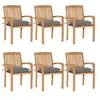 Image de Lot de 6 Chaises de Jardin Empilables avec Coussins, Sièges de Terrasse, Chaises de Salle à Manger, Meubles de Patio Extérieur, Teck Solide