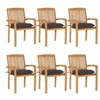 Image de Chaises de jardin empilables avec coussins lot de 6 Teck solide