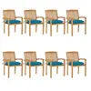 Image de Lot de 8 chaise en teck empilable non pliable H. 90 cm exterieur bleu