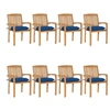 Image de Lot de 8 chaise en teck empilable non pliable H. 90 cm exterieur bleu