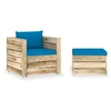 Image de Salon de Jardin 2 pcs avec Coussins Mobilier de Patio Meubles d'Extérieur Meubles de Terrasse Mobilier de Jardin Bois Imprégné de Vert