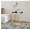 Image de Table d appoint Doré et marbre noir 45 cm Verre trempé