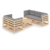 Image de Salon de jardin 6 pcs avec coussins Bois de pin massif