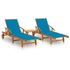 Image de Chaises longues lot de 2 avec table et coussins Acacia solide3077349