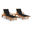 Image de Chaises longues lot de 2 avec table et coussins Acacia solide