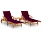Image de Chaises longues lot de 2 avec table et coussins Acacia solide