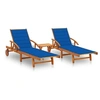Image de Chaises longues lot de 2 avec table et coussins Acacia solide