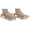Image de Chaises longues lot de 2 avec table et coussins Acacia solide3077359