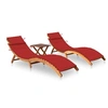 Image de Chaises longues lot de 2 avec table et coussins Acacia solide