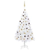 Image de Arbre de Noël Artificiel Pré-éclairé et Boules, Sapin de Noël avec LED, Décoration de Vacances, Ornement de Fête Intérieur Extérieur, Blanc 210 cm