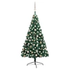 Image de Demi-arbre de Noël Artificiel Pré-éclairé et Boules, Sapin de Noël avec LED, Décoration de Vacances, Ornement de Fête Intérieur Extérieur, Vert 120