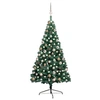 Image de Demi-arbre de Noël Artificiel Pré-éclairé et Boules, Sapin de Noël avec LED, Décoration de Vacances, Ornement de Fête Intérieur Extérieur, Vert 150