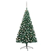 Image de Demi-arbre de Noël Artificiel Pré-éclairé et Boules, Sapin de Noël avec LED, Décoration de Vacances, Ornement de Fête Intérieur Extérieur, Vert 180