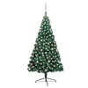 Image de Demi-arbre de Noël Artificiel Pré-éclairé et Boules, Sapin de Noël avec LED, Décoration de Vacances, Ornement de Fête Intérieur Extérieur, Vert 210