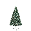 Image de Demi-arbre de Noël Artificiel Pré-éclairé et Boules, Sapin de Noël avec LED, Décoration de Vacances, Ornement de Fête Intérieur Extérieur, Vert 240