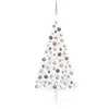Image de Demi-arbre de Noël Artificiel Pré-éclairé et Boules, Sapin de Noël avec LED, Décoration de Vacances, Ornement de Fête Intérieur Extérieur, Blanc