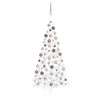 Image de Demi-arbre de Noël Artificiel Pré-éclairé et Boules, Sapin de Noël avec LED, Décoration de Vacances, Ornement de Fête Intérieur Extérieur, Blanc