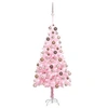 Image de Arbre de Noël Artificiel Pré-éclairé et Boules, Sapin de Noël avec LED, Décoration de Vacances, Ornement de Fête Intérieur Extérieur, Rose 150 cm PVC