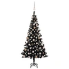 Image de Arbre de Noël Artificiel Pré-éclairé et Boules, Sapin de Noël avec LED, Décoration de Vacances, Ornement de Fête Intérieur Extérieur, Noir 120 cm PVC