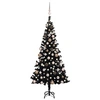 Image de Arbre de Noël Artificiel Pré-éclairé et Boules, Sapin de Noël avec LED, Décoration de Vacances, Ornement de Fête Intérieur Extérieur, Noir 150 cm PVC