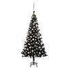 Image de Arbre de Noël Artificiel Pré-éclairé et Boules, Sapin de Noël avec LED, Décoration de Vacances, Ornement de Fête Intérieur Extérieur, Noir 180 cm PVC