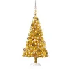 Image de Arbre de Noël Artificiel Pré-éclairé et Boules, Sapin de Noël avec LED, Décoration de Vacances, Ornement de Fête Intérieur Extérieur, Doré 150 cm PET