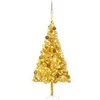 Image de Arbre de Noël Artificiel Pré-éclairé et Boules, Sapin de Noël avec LED, Décoration de Vacances, Ornement de Fête Intérieur Extérieur, Doré 180 cm PET