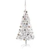 Image de Arbre de Noël Artificiel Pré-éclairé/Boules, Sapin de Noël avec LED, Décoration de Vacances, Ornement de Fête Intérieur Extérieur, Argenté 150 cm PET