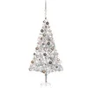Image de Arbre de Noël Artificiel Pré-éclairé/Boules, Sapin de Noël avec LED, Décoration de Vacances, Ornement de Fête Intérieur Extérieur, Argenté 180 cm PET