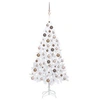 Image de Arbre de Noël Artificiel Pré-éclairé et Boules, Sapin de Noël avec LED, Décoration de Vacances, Ornement de Fête Intérieur Extérieur, Blanc 150 cm