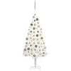Image de Arbre de Noël Artificiel Pré-éclairé et Boules, Sapin de Noël avec LED, Décoration de Vacances, Ornement de Fête Intérieur Extérieur, Blanc 150 cm